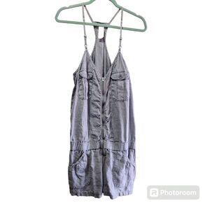 London Jean Shortalls Womens XL Linen Summer Boho Lagenlook Casual Racerback